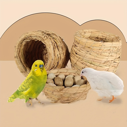 Bird Nest Handwoven Straw Soft Lining Chicks Small Pets Indoor Outdoor