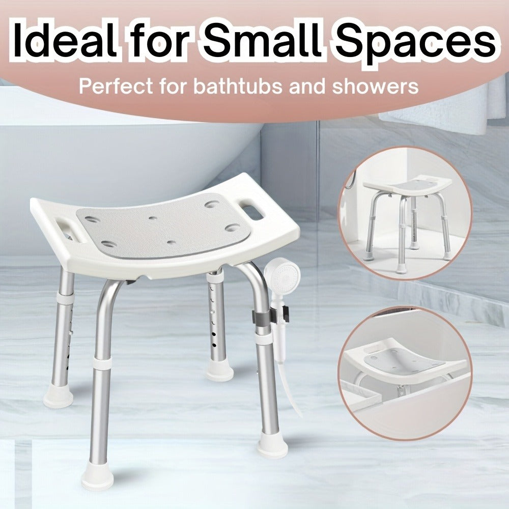 Aluminum Shower Chair 6-Level Adjustable Height Bath Stool Extra Wide Seat Tool-Free Assembly for Entryways, Bedrooms and Living Spaces