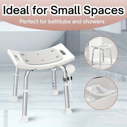 Aluminum Shower Chair 6-Level Adjustable Height Bath Stool Extra Wide Seat Tool-Free Assembly for Entryways, Bedrooms and Living Spaces