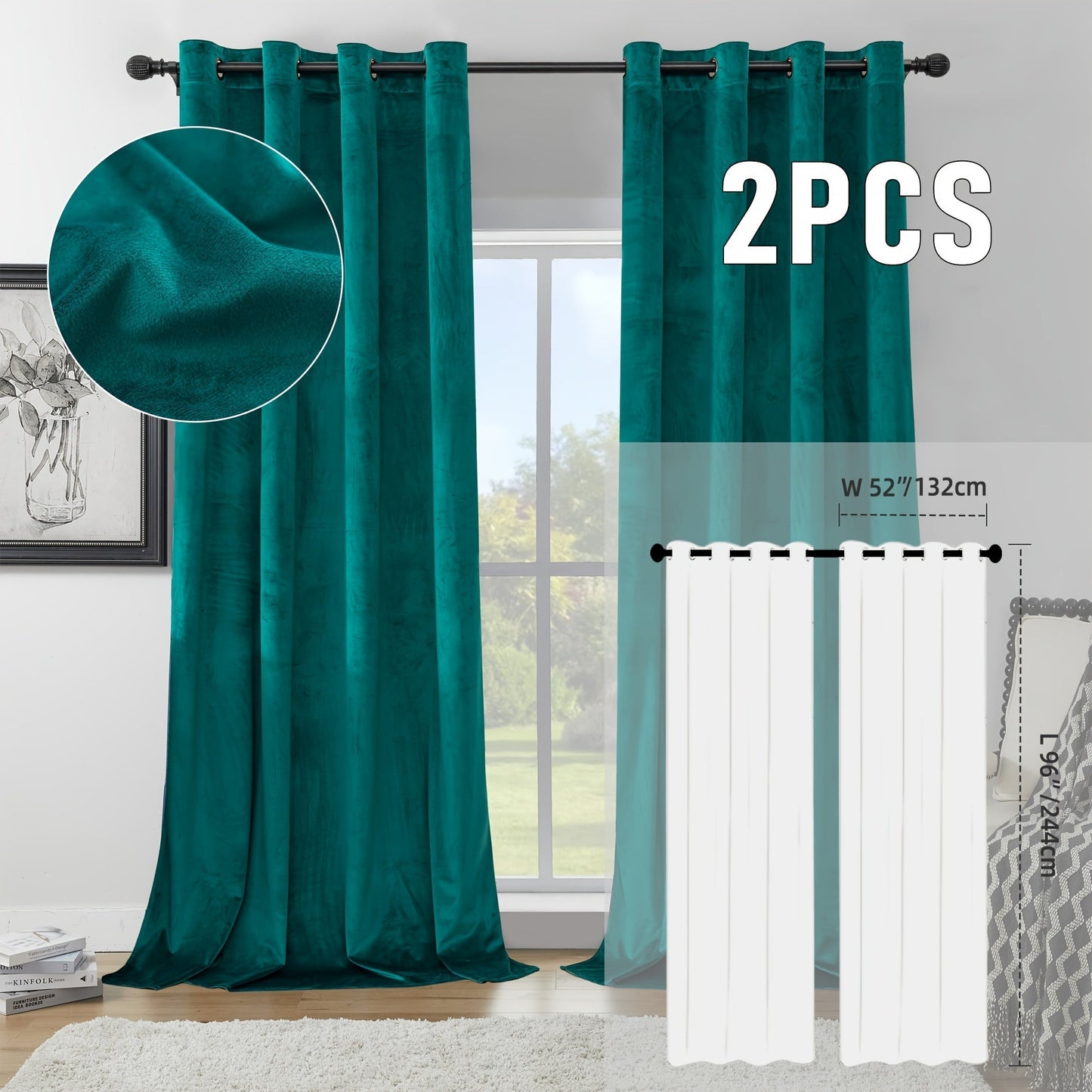Velvet Room Darkening Curtains 2 Panels, Grommet Top Thermal Insulated Soundproof Blackout Curtains for Living Room Bedroom