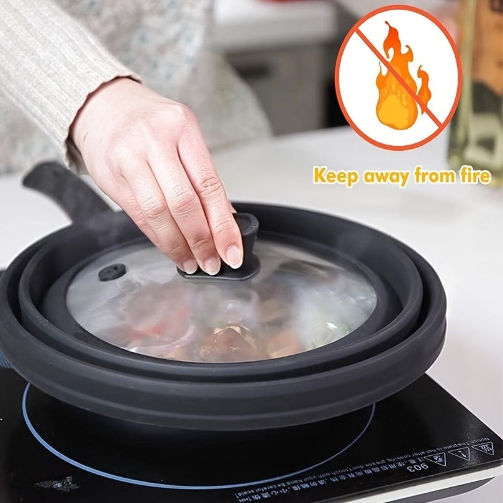 Collapsible Microwave Cover Splatter Guard with Silicone Handle - Foldable Food Cover Lid for Home Cooking, Dining and Outdoor Meals