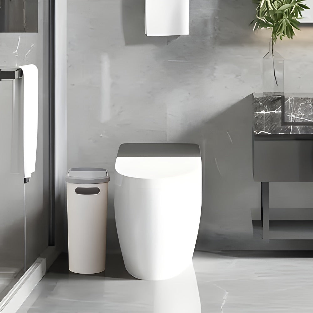 Slim 10L Bathroom Wastebasket with Lid Tray, Built-In Side Handles and Single or Two-Piece Options