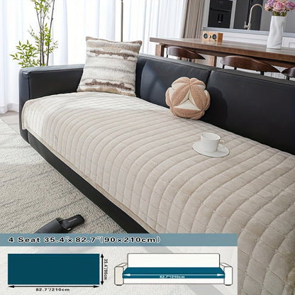 Sofa Cushion Cover Flannel Non-Slip Bohemian Style Soft Plush Couch Cover – Machine Washable Solid Color Slipcover for 2/3/4-Seater Sofa