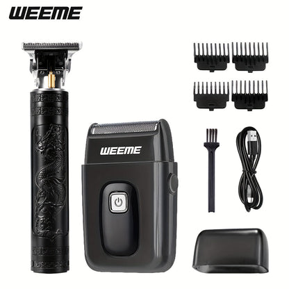 Men's Electric Hair Trimmer and Beard Trimmer 2-Piece Set Cordless Hair Clipper Short Beard for Everyday Face, Beard and Body Grooming