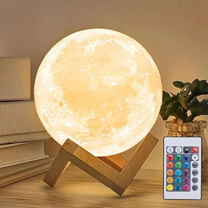 Moon Lamp 16-Color RGBW LED Night Light – 3D Printed 6.1" Realistic Moon with Remote Control & Wooden Stand