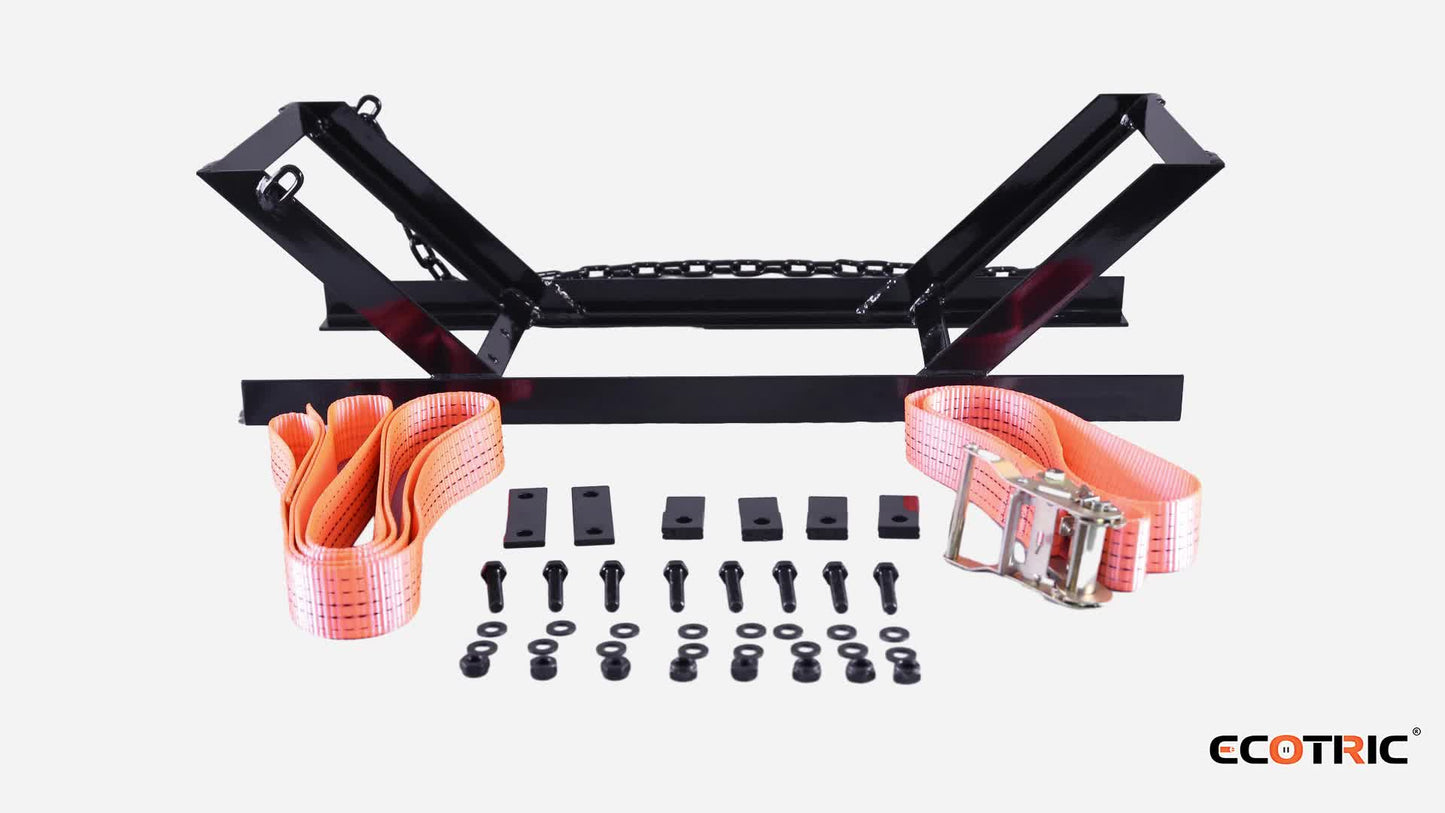Semi Truck Spare Tire Carrier Rack Adjustable Steel Holder with Anti-Sway Chain & Ratchet Strap for Class 8 Semi-Trailers Kenworth Peterbilt