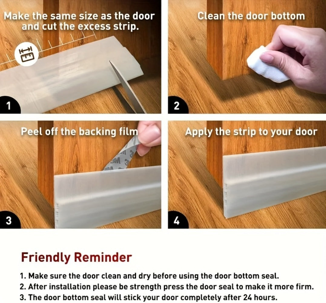 Door Draft Stopper Silicone Under Door Sweep Weather Stripping 39 Inch Strong Adhesive 3-Layer Sound Insulation Noise Blocker Energy Saving