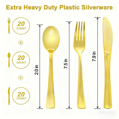 Disposable Plastic Cutlery Set 60pcs Gold & Silver for Entryways, Bedrooms and Living Spaces