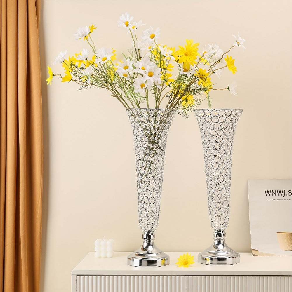 Crystal Trumpet Flower Vase Centerpieces for Wedding Table – Bling Wrought Crystal Vases for Party, Anniversary, Birthday