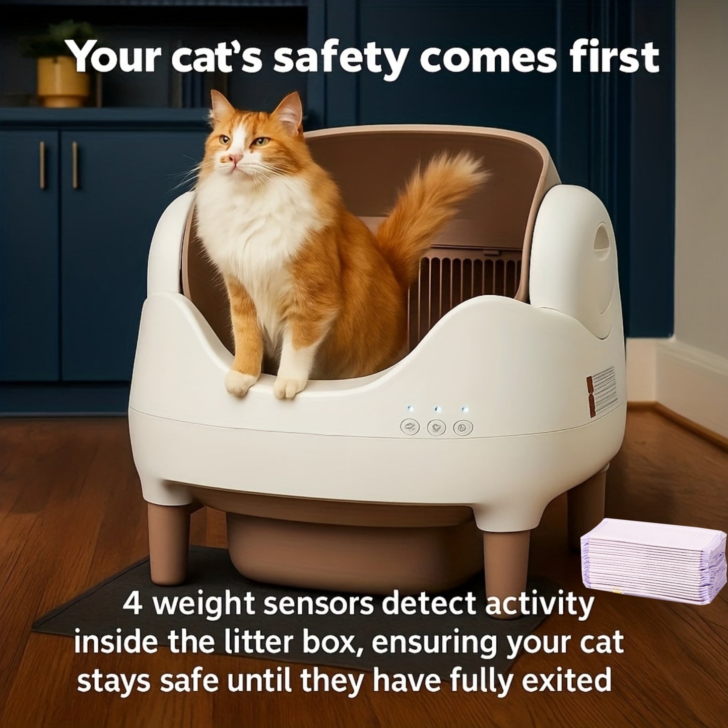 Smart Self-Cleaning Cat Litter Box – App Control, Open-Top Design, 10L Waste Bin, Ultra-Quiet <20dB, Infrared Safety Sensors