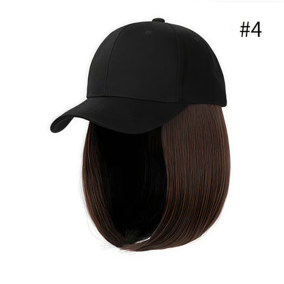 Baseball Cap Wig Women 2-in-1 Short Bob 12 Inch Glueless Synthetic Straight Breathable Adjustable Heat Resistant Natural Look Easy Wear 4