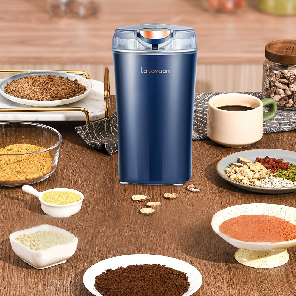 200W-Labeled Electric Coffee Grinder with Press-Lid Control, Two-Leaf Blade and Three Housing Options