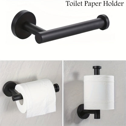 5-Piece Bathroom Hardware Set SUS304 Stainless Steel 24" Towel Bar Towel Ring Toilet Paper Holder Robe Hooks Black Silver Gold