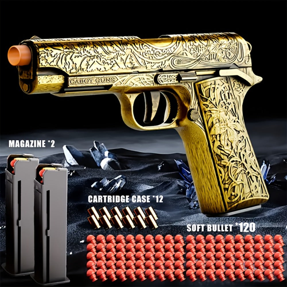 Shell-Ejecting Toy Foam-Dart Blaster with Engraved Body, Two Magazines and Four Color Options