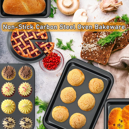 Nonstick Bakeware Set with Cooling Rack Cookie Sheet Cake Pans Loaf Muffin Pizza Pan Baking Pans Set for Kitchen 6 14 15 Piece