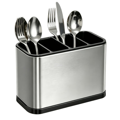 Utensil Holder Stainless Steel Cutlery Organizer 4-Compartment Countertop Caddy Anti-Slip for Home Cooking, Dining and Outdoor Meals