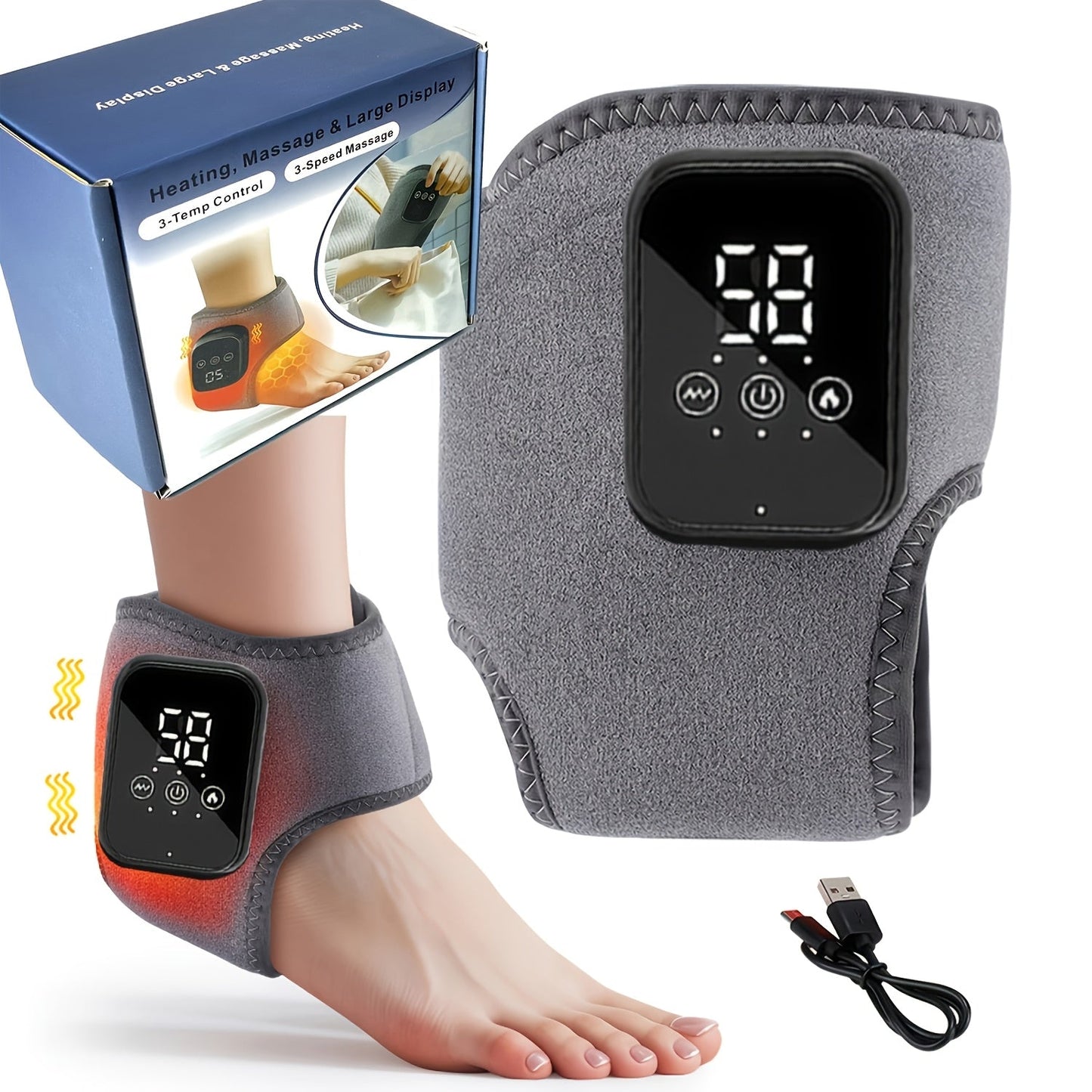 Heated Ankle Wrap Massager with Five Heat Levels, Three Vibration Modes and One- or Two-Piece Options