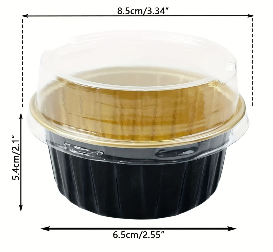 Aluminum Foil Baking Cups with Lids, Disposable Cupcake Molds with Spoons, Foil Dessert Cups for Pudding Muffins Mousse
