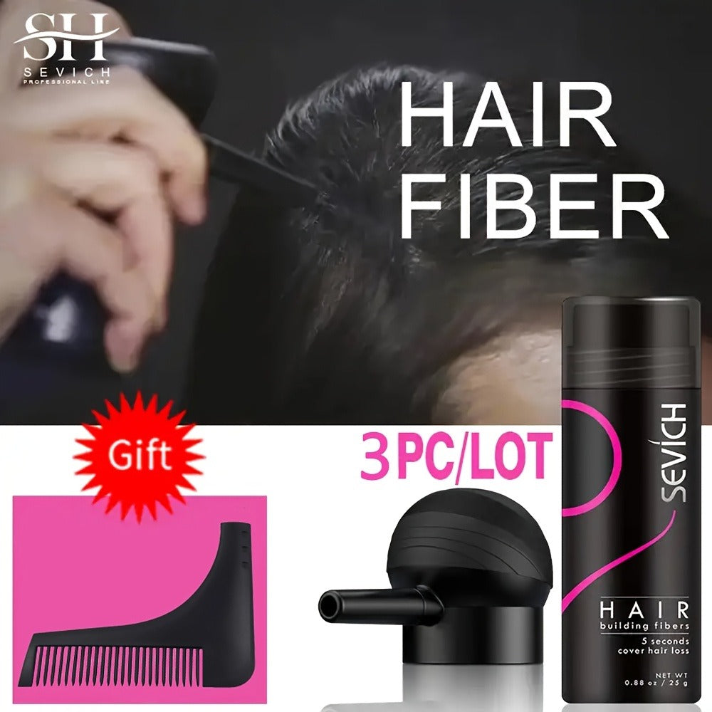 Keratin Hair Fibers 3-Piece Kit with Spray Pump & Optimizer, Instant Thickening Powder for Thinning Hair & Beard