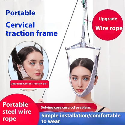 Cervical Traction Device with Handle, Adjustable Neck Traction Belt & Shoulder Massager, Spinal Decompression Pillow for Tension