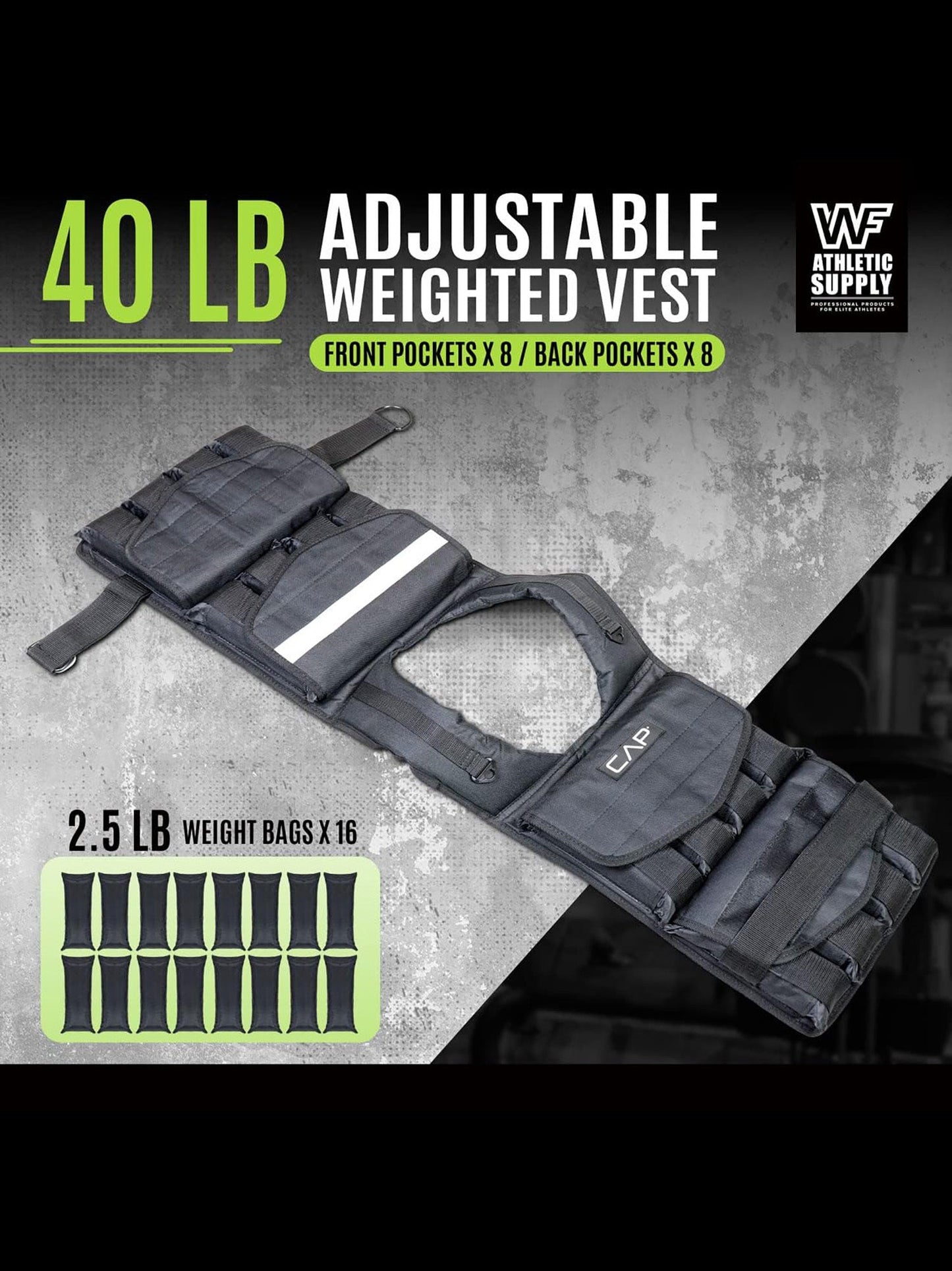 Weighted Vest 40LB Adjustable for Men & Women – Removable Weight Packets, Reinforced Nylon Body Weight Vest with Reflective Stripes & Padded
