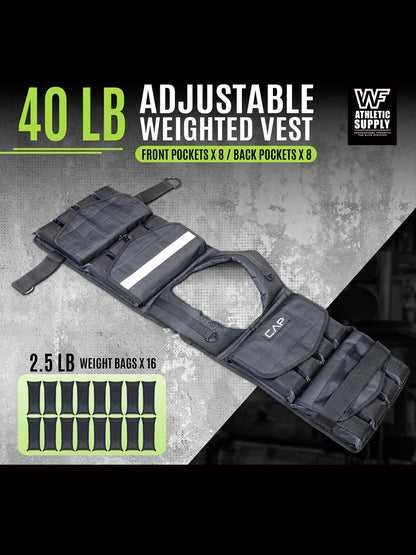 Weighted Vest 40LB Adjustable for Men & Women – Removable Weight Packets, Reinforced Nylon Body Weight Vest with Reflective Stripes & Padded