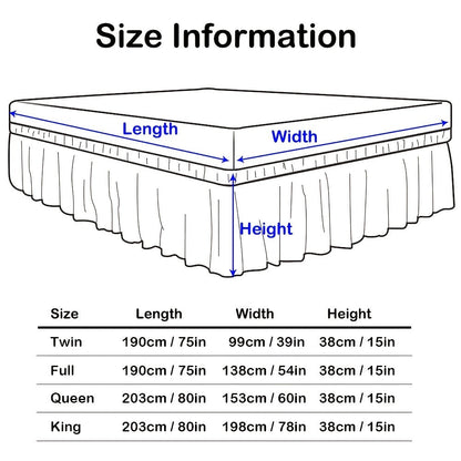 Bed Skirt Elastic Wrap Around Ruffle – 15 Inch Drop Microfiber Dust Ruffle, Adjustable No-Lift Fit, Fade Resistant Machine Washable