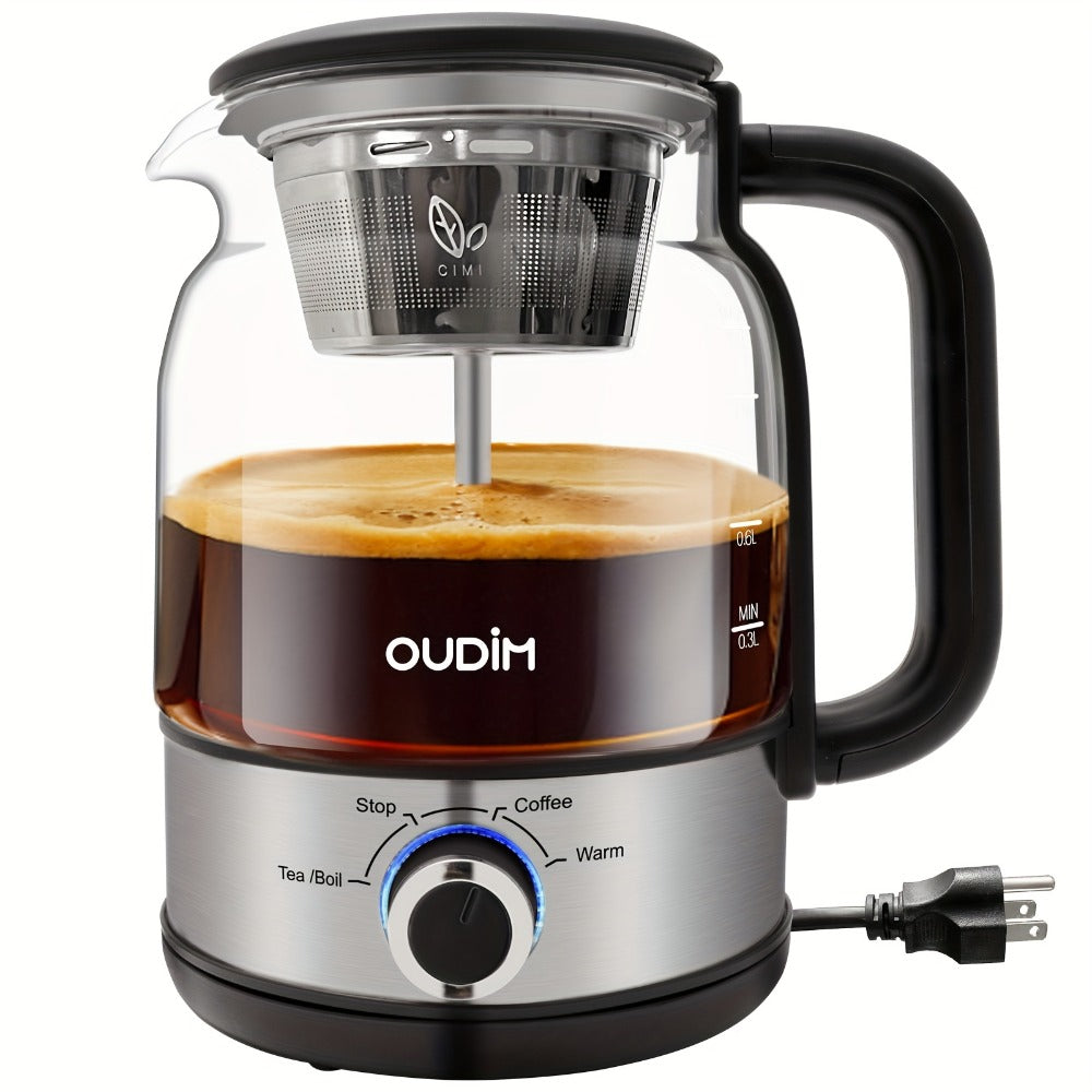 OD-T1206 Glass Coffee Maker and Tea Brewer with 1.2L Capacity, 600W Rating and Keep-Warm Control