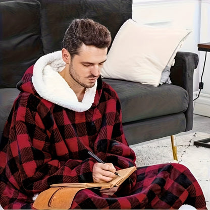 180cm Wearable Blanket Hoodie with Hood, Sleeves, Front Pocket and Four Solid or Plaid Color Options