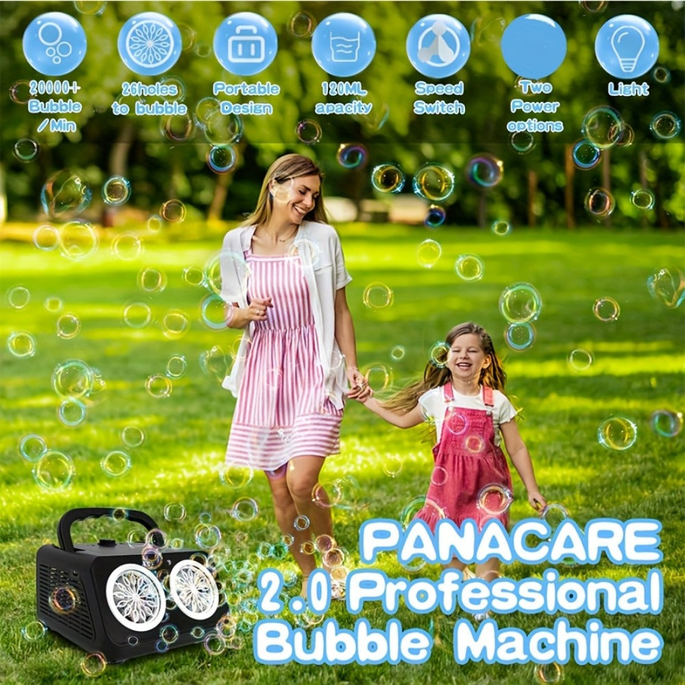 Automatic Bubble Machine with 2 Fans, 20000+ Bubbles Per Minute – Electric Bubble Blower for Kids, Battery Powered