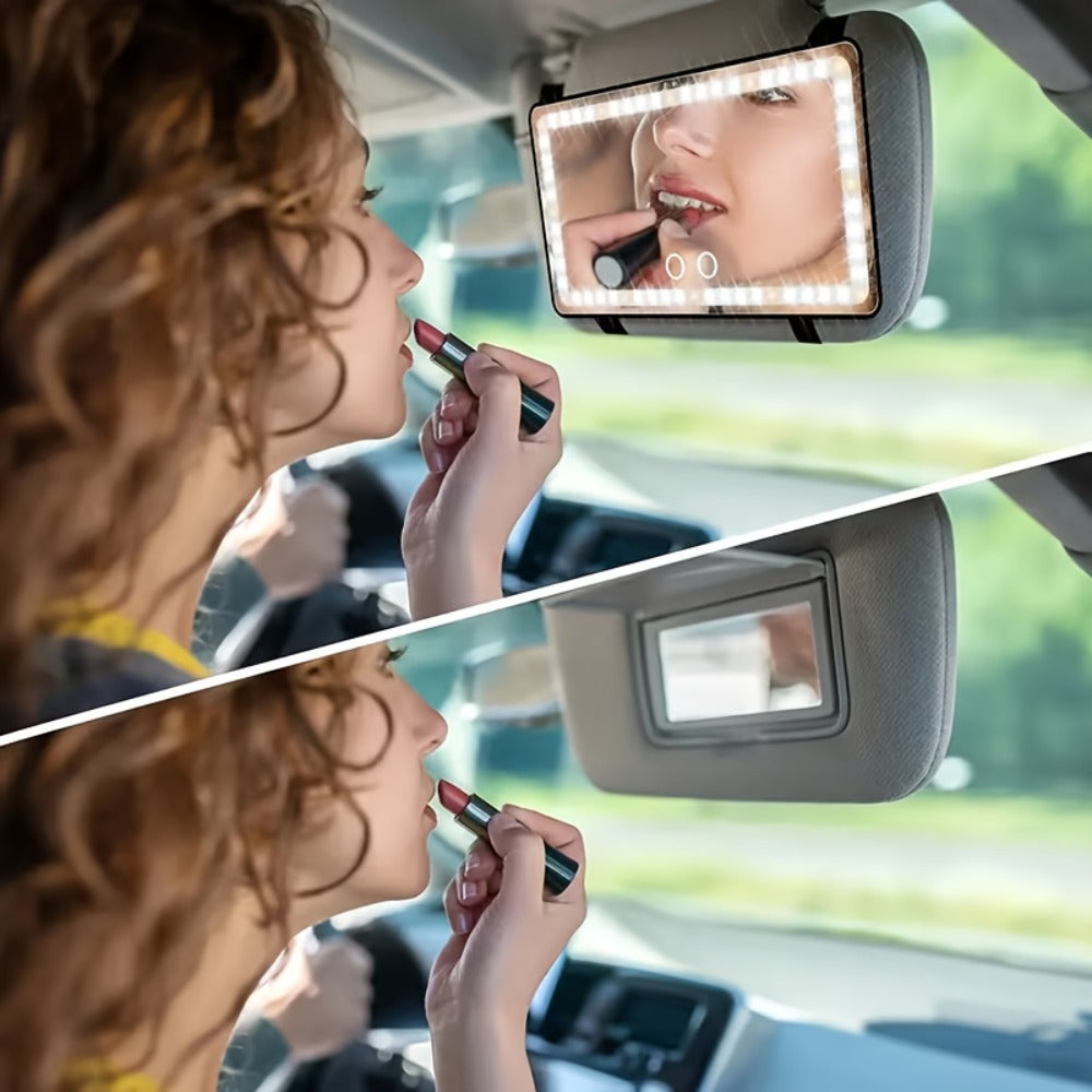 Car Sun Visor Makeup Mirror with LED Lights USB Powered – 3 Color Light Modes, Lighted Visor Mirror for Cars Trucks SUVs