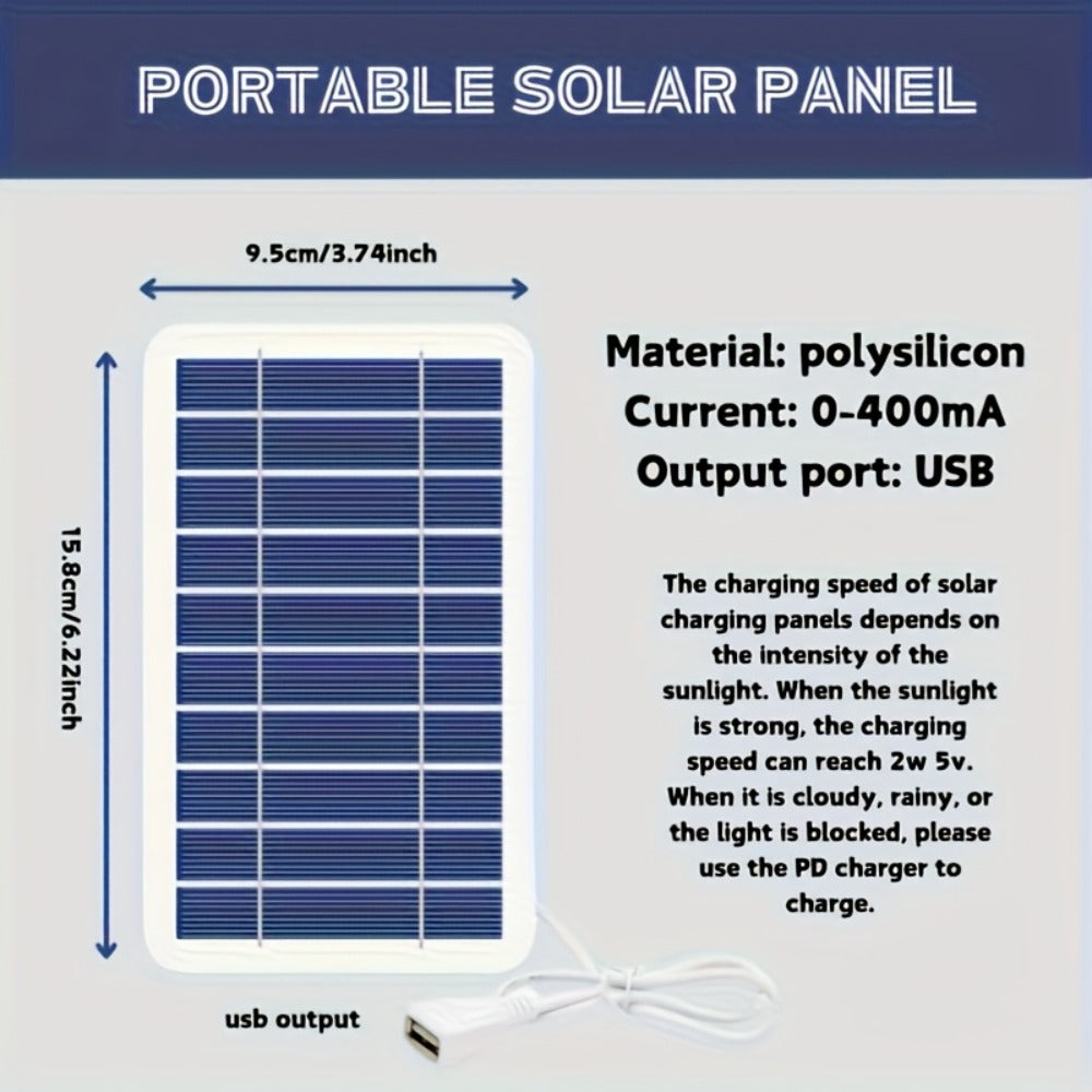 Solar Panel Phone Charger USB – Flexible Photovoltaic Outdoor Charging Panel with USB Cable, Portable Solar Power Generator for Camping, RV