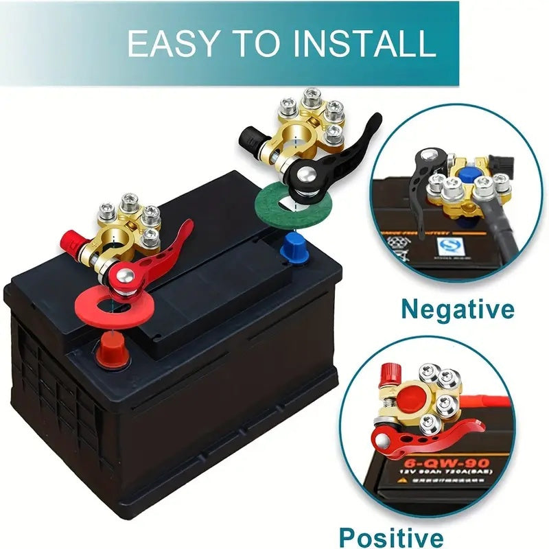 Car Battery Terminal Connectors Kit – 4-Way Quick Release Disconnect Clamps, Positive & Negative SAE/JIS Type A Posts for Car, Truck