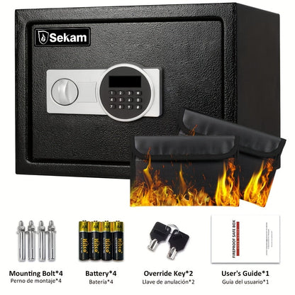 Fireproof Home Safe Box with Digital Keypad and Key Lock Steel Security Safe for Money for Entryways, Bedrooms and Living Spaces