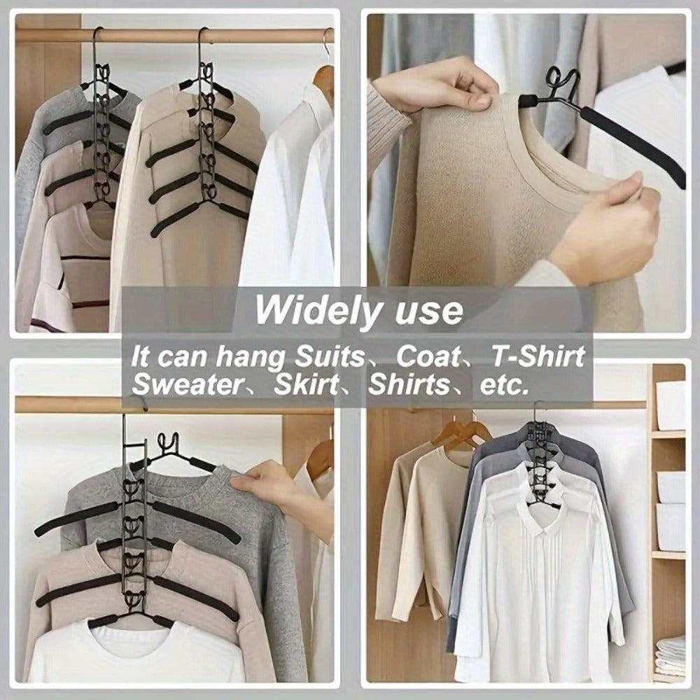 Space Saving Hangers 5-in-1 Multi-Layer Metal Closet Organizer | Heavy Duty Non-Slip Foam Pads | 2 Pack Clothes Hanger for Coats Sweaters