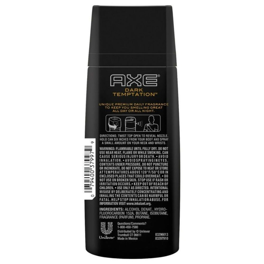 AXE Dark Temptation Body Spray for Men 3 Pack 5oz Each Deodorant Spray Chocolate Scent Mens for Entryways, Bedrooms and Living Spaces
