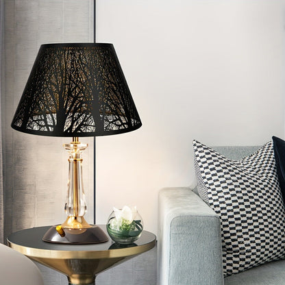 Metal Lampshade Etched Forest & Leaf Design | Black Exterior Gold Interior | Barrel Lamp Shade for Table Lamp & Floor Lamp |