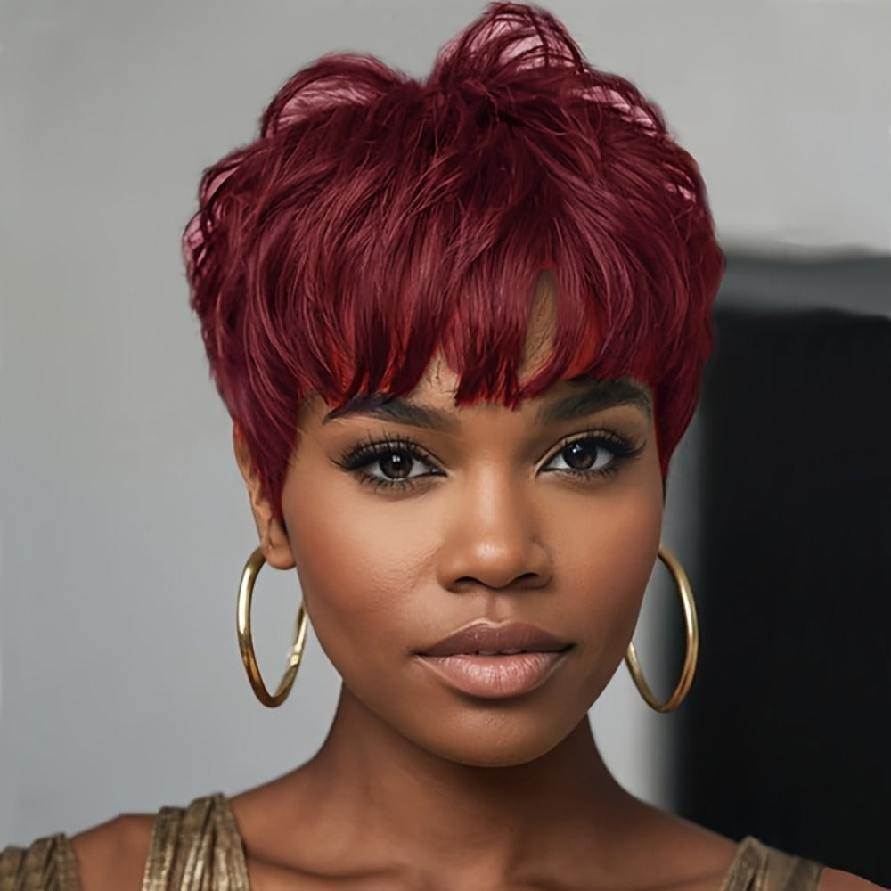 Synthetic Wig 4-Inch Short Body Waves with Full Bangs in Eight Color Options for Costume Looks