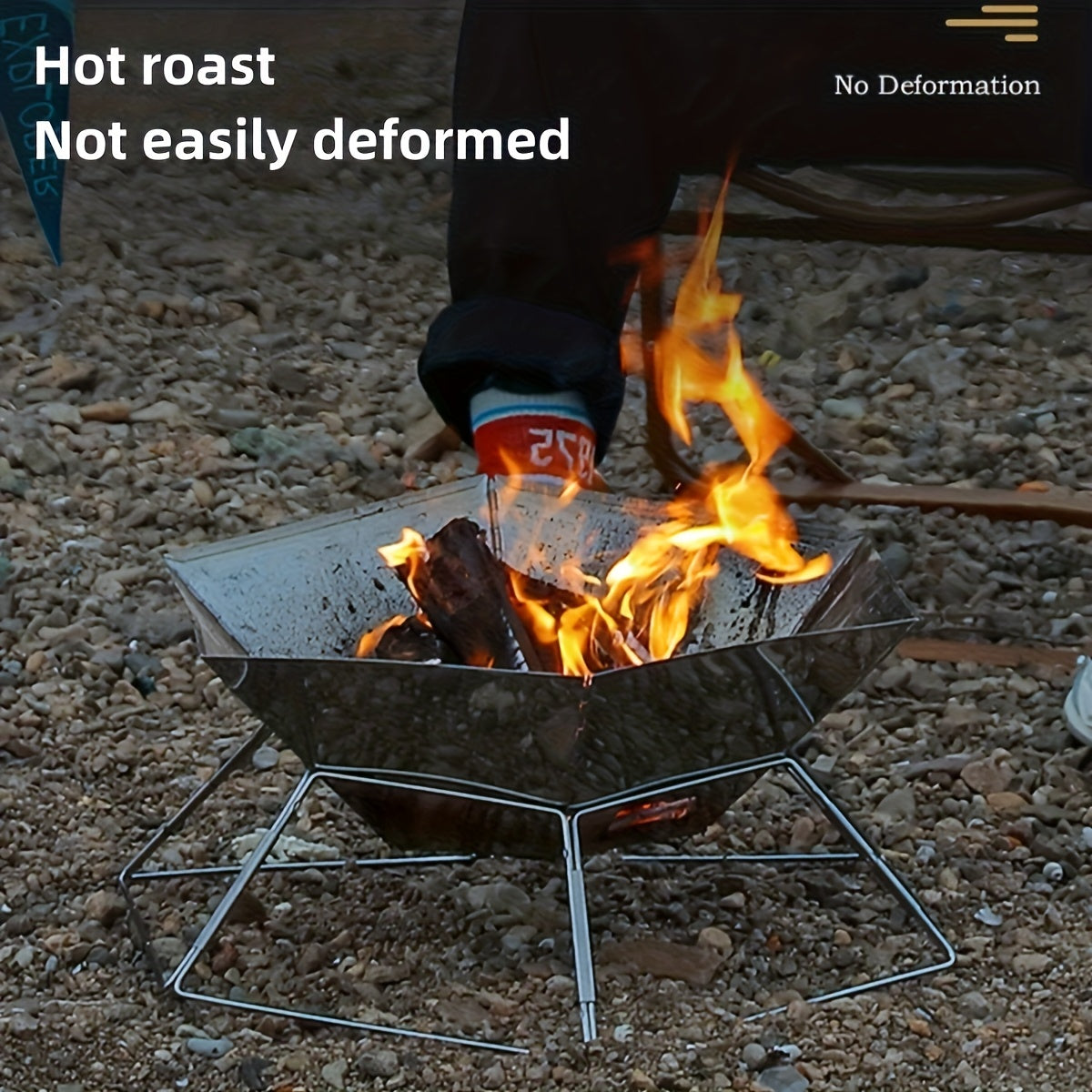 Hexagonal Folding Charcoal Grill with Stainless-Steel-Color Frame, Open Grid and Carry Bag for Outdoor Use