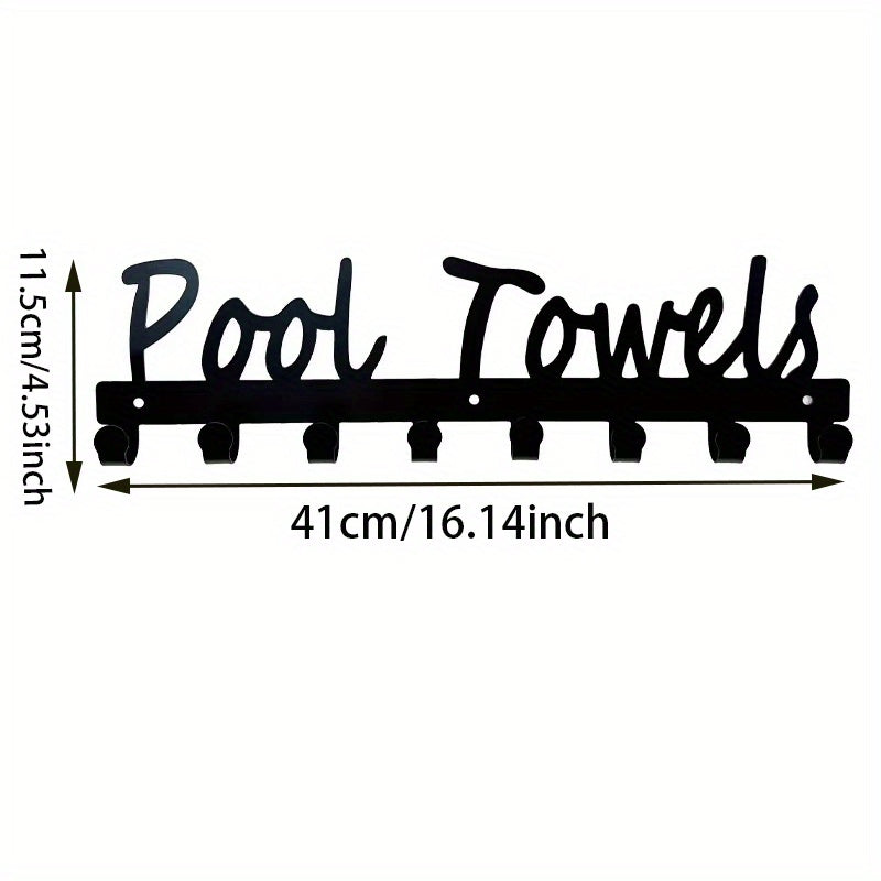 Outdoor Pool Towel Rack Wall Mounted 8 Hooks, Towel Hanger for Bathrobes Towels Clothes, Patio Backyard Spa Pool Area Decor Organizer