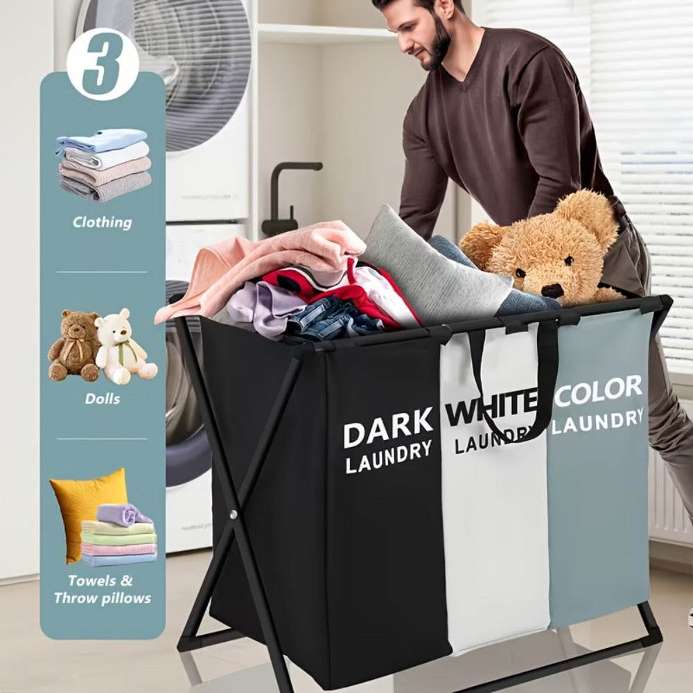 Rectangular Laundry Hamper Basket with Handles – Large Multi-Component Clothes Storage Organizer for Home, College Dorm