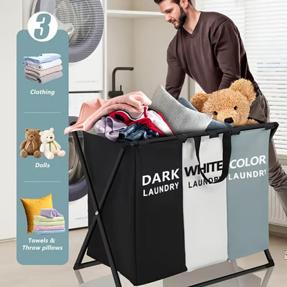 Rectangular Laundry Hamper Basket with Handles – Large Multi-Component Clothes Storage Organizer for Home, College Dorm