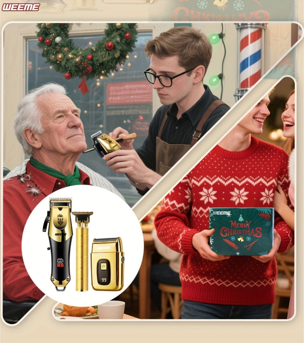 Hair Clippers & Trimmers WEEME Golden Three-Piece Set with Full-Size Clipper, T-Blade Detailer and Foil Shaver