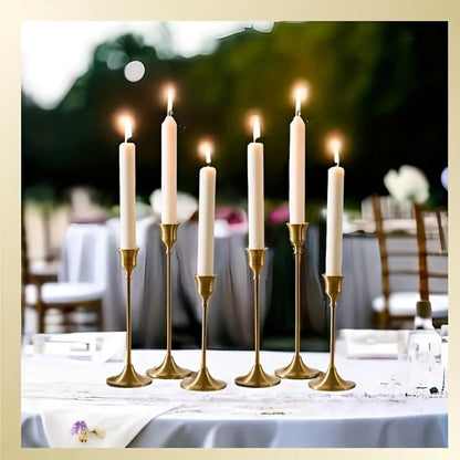 Candle Holder Set 6-Piece Bell-Shaped Metal Taper Stands in Brass or Matte Black with Three Graduated Heights