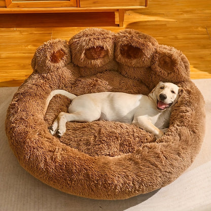 Bear-Paw Round Plush Pet Bed in Coffee, Pink or Gray with Four Weight-Labeled Size Options