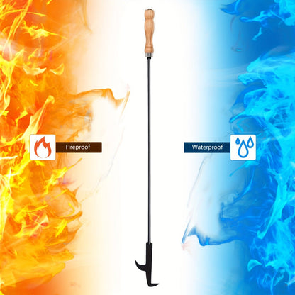 Fire Pit Poker 32 Inch, Wrought Iron Fire Poker Stick with Wooden Handle and Barb Hook, Collapsible Campfire Poker for Fireplace