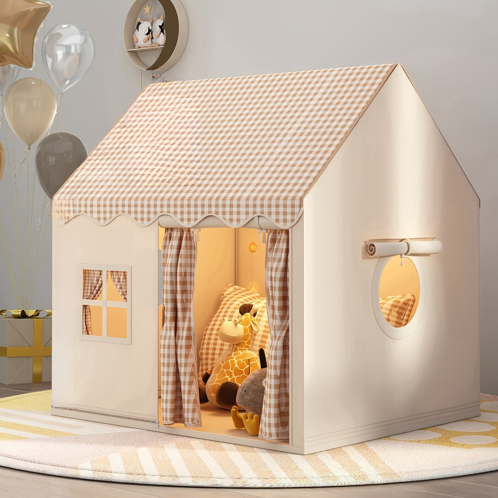 Kids Play Tent Cabin Style for Indoor Outdoor – Checked Polyester Playhouse for Toddlers Ages 2-6, Imaginative Role Play Pretend House |