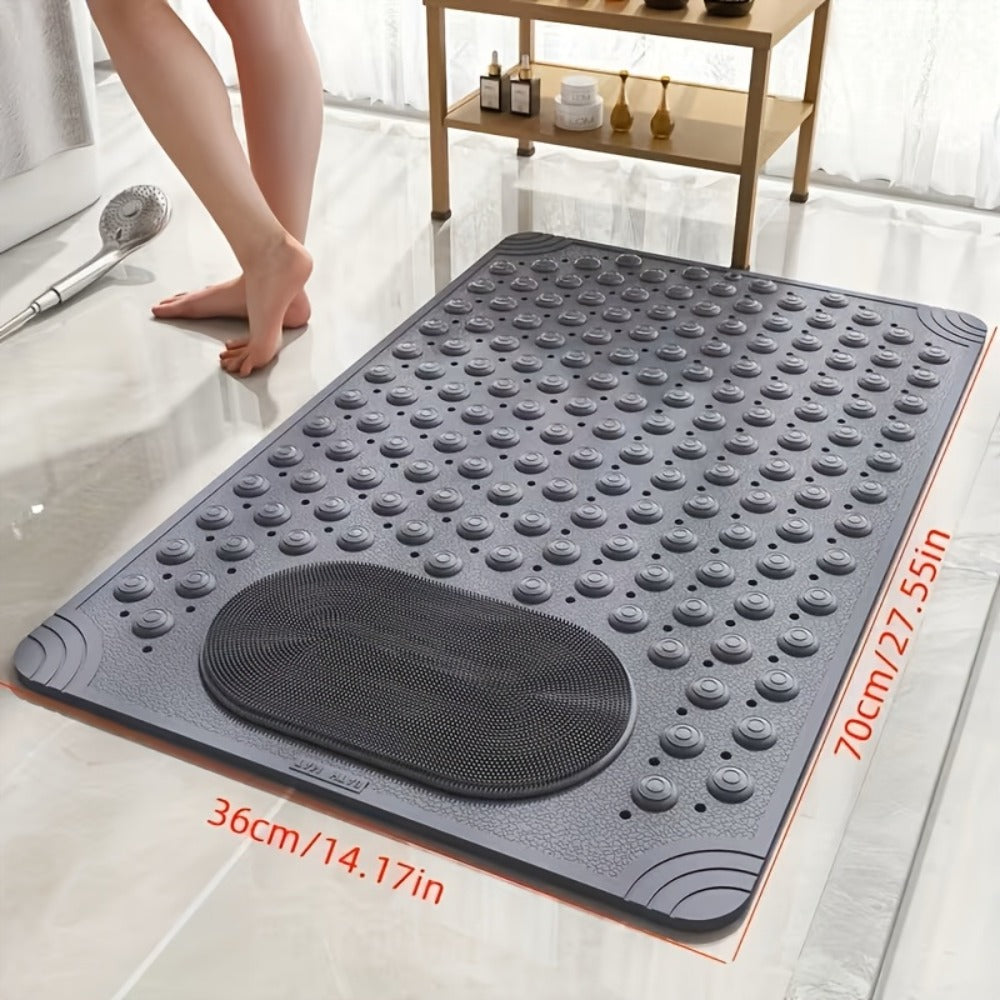 Bath Mat with Massage Buttons - PVC Shower Mat with Polka Dot Pattern, 0.35" Thick Rectangular Bathroom Safety Mat