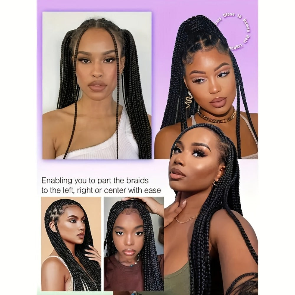 Thirty-Inch Box-Braid Wig with 360 Lace Cap and Four Black, Blonde, Burgundy or Auburn Options