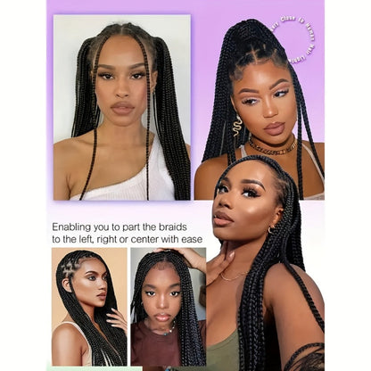 Thirty-Inch Box-Braid Wig with 360 Lace Cap and Four Black, Blonde, Burgundy or Auburn Options